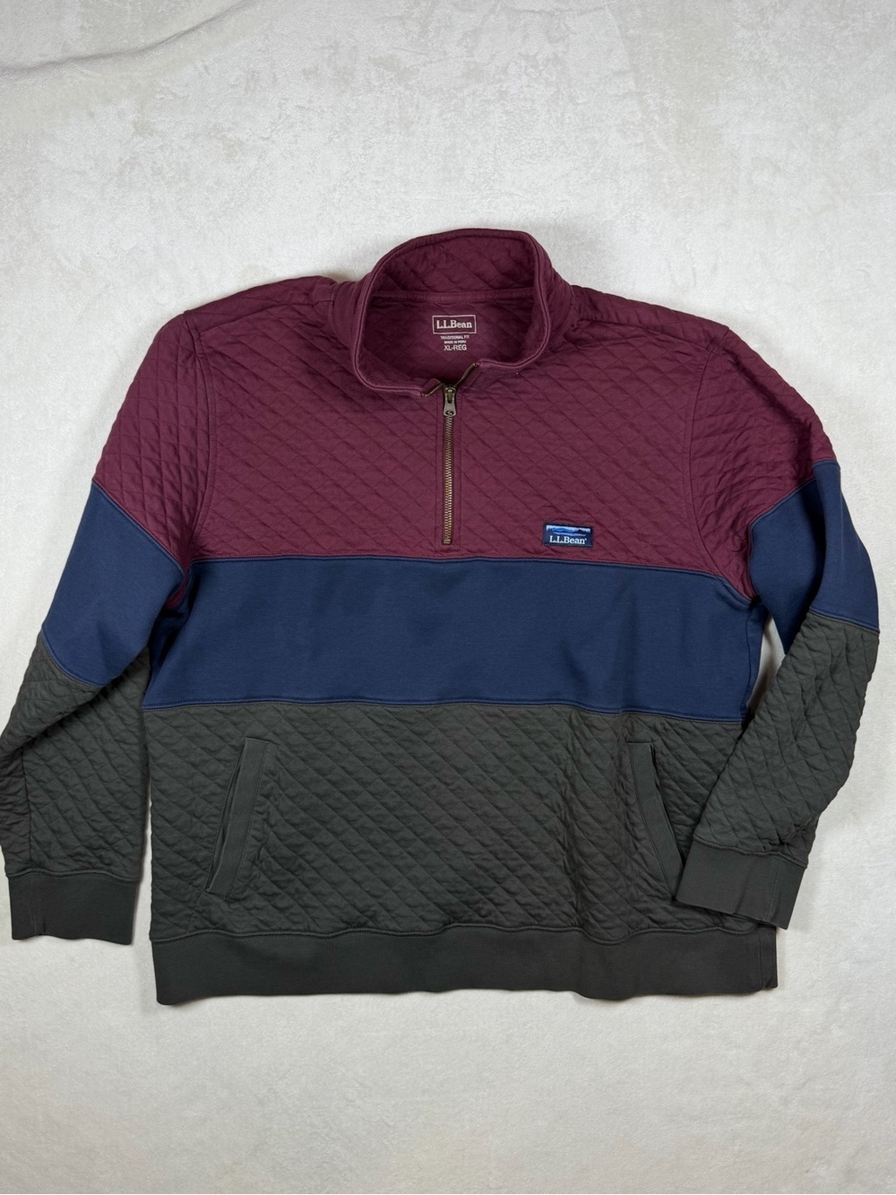 L.L. Bean XL Men’s Quilted Half-Zip Sweater - Burgundy, Navy, Charcoal